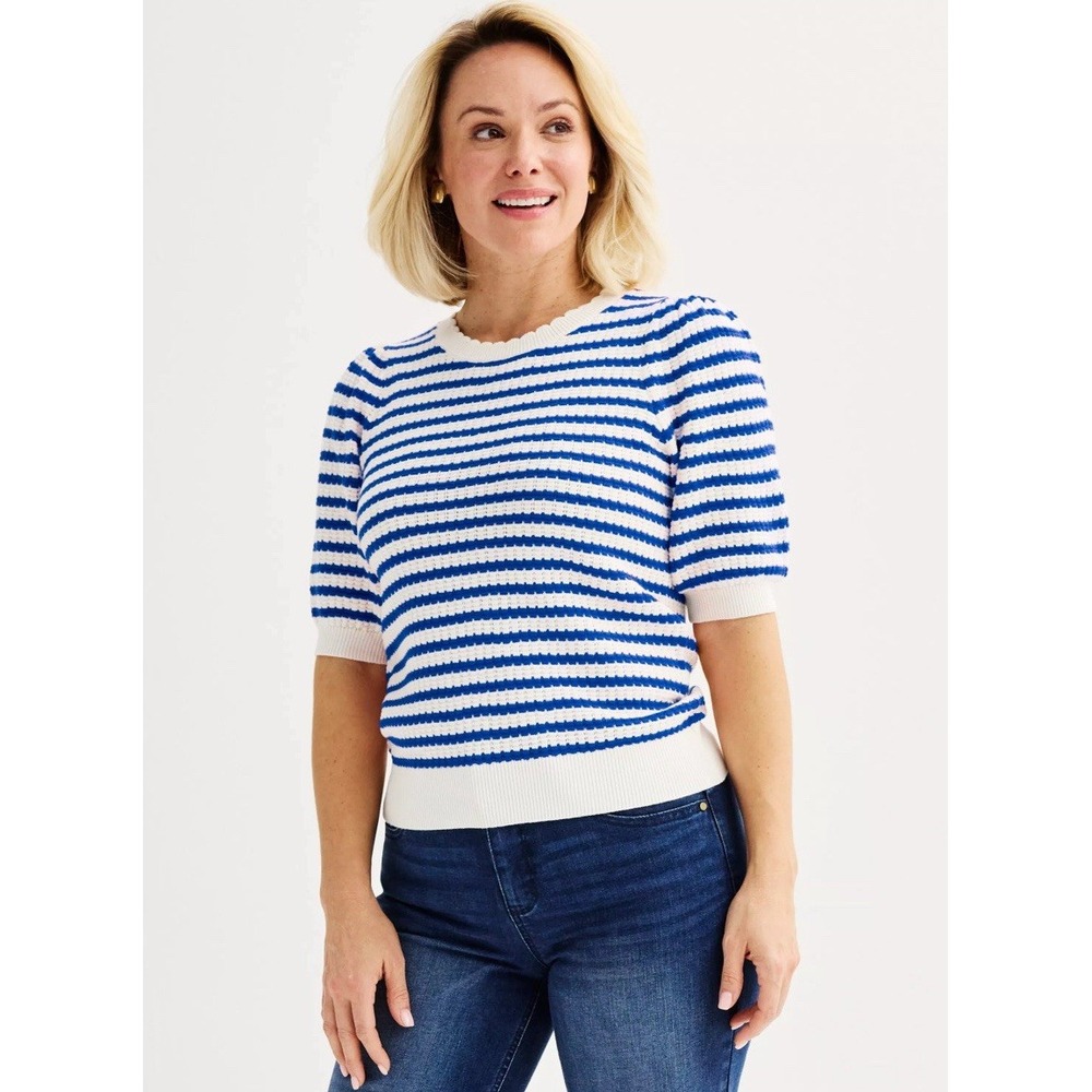 Draper James Blue and White Striped Sweater